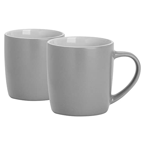 Argon Tableware Coloured Coffee Mugs - Matte Grey - 350ml - Pack of 2 - Matt Ceramic Stoneware Latte Cappuccino Cups Hot Chocolate Cups Colourful Mug Set with Handle