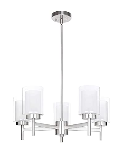Xinbei Lighting Chandeliers, Modern 5 Light Chandelier Adjustable Hanging Pendant Light With Glass In Brushed Nickel For Dining & Living Room Xb-C1276-5-Bn #TOP2