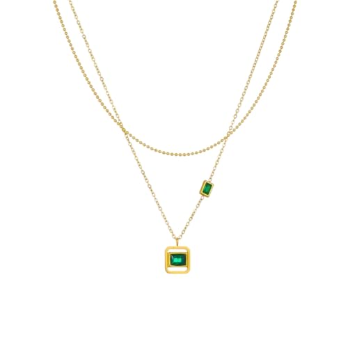 Collier anti-noircissement en acier 316L double rangée avec pierre verte zircon