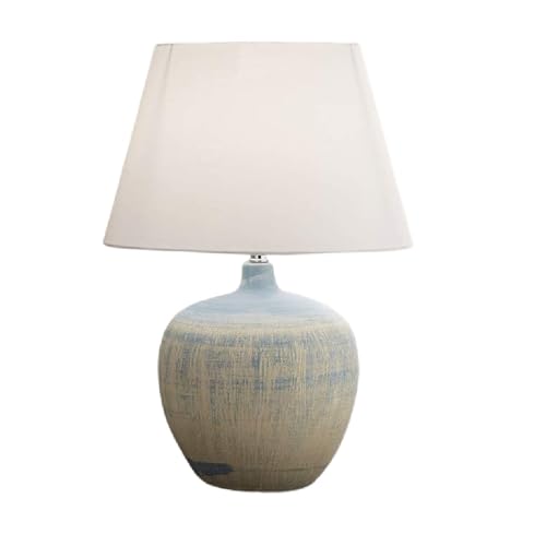 Britalia Blue and Cream Ceramic Urn Modern Table Lamp with White Drum Lamp Shade 450mm
