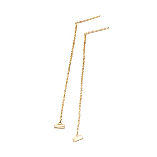 14Kt Solid Gold Bar Thread Earrings For Women, Yellow Gold Dangle Drop Bar Earrings Long Chain Ear Line Jewelry For Her, Wife, Mom, Girls #TOP27