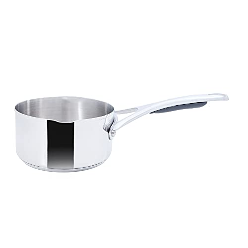 Meyer Select Nickel Free Stainless-Steel Open Milkpan | Tea pot| Milk Pot | Small Milk Pan with triply Base | Chai Pan | Mill pan for Cooking | Gas and Induction Compatible, 14cm/ 0.9 Liters, Silver