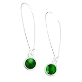 Bottled Up Designs Handmade Long Drop Earrings, Sterling Silver, Eco Friendly, Recycled Vintage Bottles, Made in USA, Birthday Gifts, Mothers Day, Women, Anniversary (Green 1960s Beer Bottle)