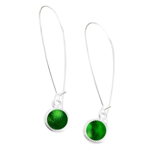 Bottled Up Designs Handmade Long Drop Earrings, Sterling Silver, Eco Friendly, Recycled Vintage Bottles, Made in USA, Birthday Gifts, Mothers Day, Women, Anniversary (Green 1960s Beer Bottle)