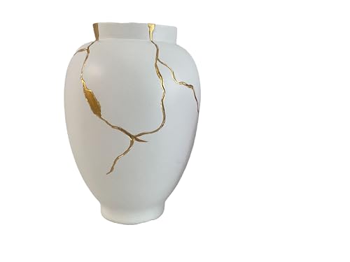 Florero blanco y dorado inspirado en el arte japonés Kintsugi, bolsa clásica cónica para decoración de flores secas (clásico)