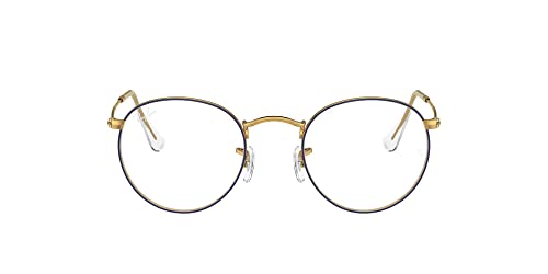 Ray-Ban RX3447V Round Metal Prescription Eyeglass Frames, Blue On Legend Gold/Demo Lens, 50 mm