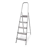 Amig - Escalera Plegable con 5 peldaños - Fabricado en Aluminio - Medida de Peldaños Pequeños: 28 cm x 8 cm - Medida de Peldaño Grande: 25 cm x 25 cm x 28 cm - Uso Doméstico - Carga Máxima: 150 kg