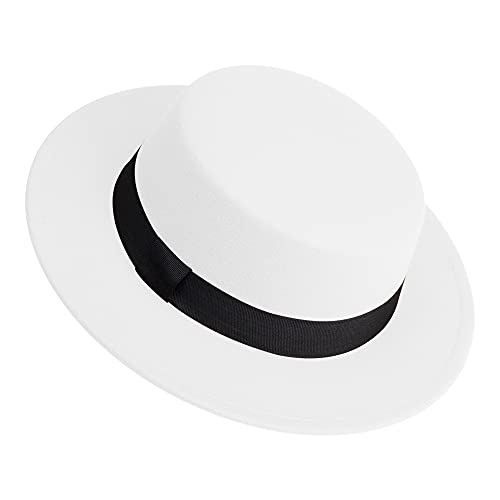 Classic Fedora Hat Flat Top Hat Felt Pork Pie Hat Wide Brim Church Derby Cap for Women and Men