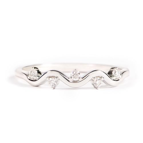 STORYJEWELLERY 925 Sterling Silver Wave Rings for Women, Fashion Stacking Pinky & Midi Rings Non Tarnish, Unique Female Gifts, Size 7