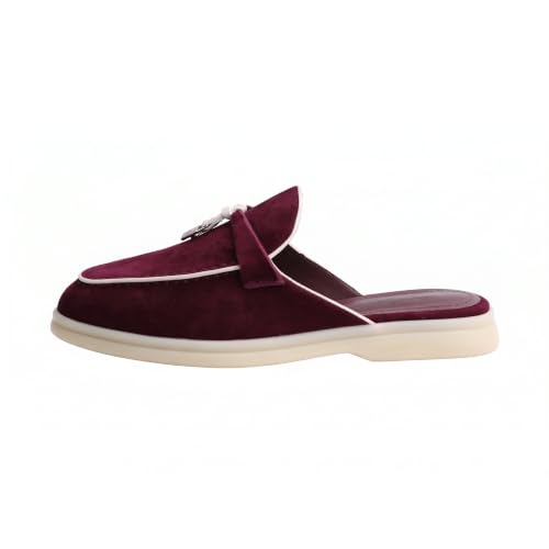 Image of XOBZJH Designer Women's Mules Flat Heel - Suede Leather Flats with Tassel Detail, Comfortable Slip-On Backless Loafers,Casual & Work Shoes
