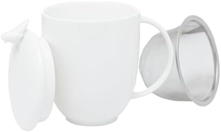 WOLFF - Caneca de Porcelana com Tampa e Infusor Birds Branco 350m...