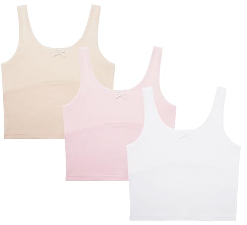 Image of FEOYA Teen Girls Camisole Training Cotton Bra Round Neck Tank Top with Shelf Bra 2 /3 Pack