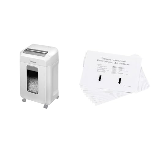 Fellowes Aktenvernichter 12Ms, 12 Blatt Minicut (P4), Papierschredder für Büro & Ölpapier für Aktenvernichter - 10 Ölblätter zur Pflege von Papierschreddern