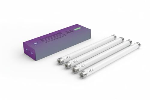 TBE LIGHTING 10w UV Fly Killer T8 Tubes - 4 Pack - 10W BL 368nm Ultra Violet Bulbs for Insect Bug zapping - G5 2 pin Base Fitting - 330mm / 13 inch Length (excluding pins)