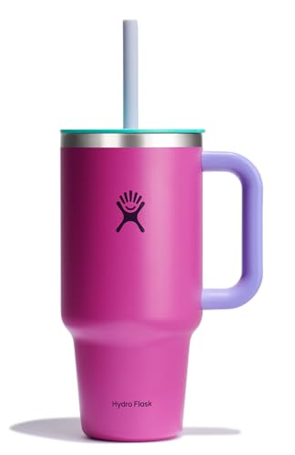 Hydro Flask Travel Tumbler with Handle, Lid and Straw - Insulated Stainless Steel in 32 Oz Holiday Punch