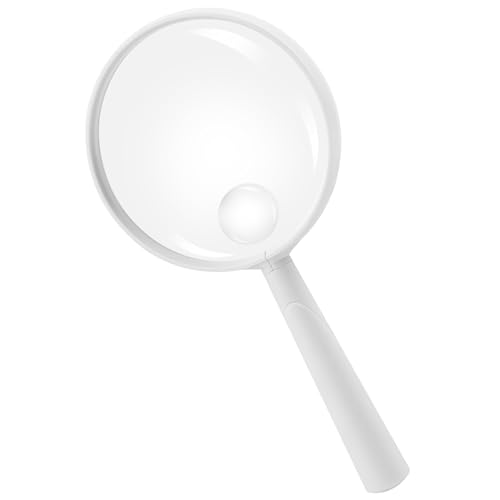 Feosky Handheld Reading Magnifier, 10X Magnifier, 75mm Shatterproof Lens, Adults Close Work Non-Slip Handle for Seniors Reading and Nature Exploration (White)