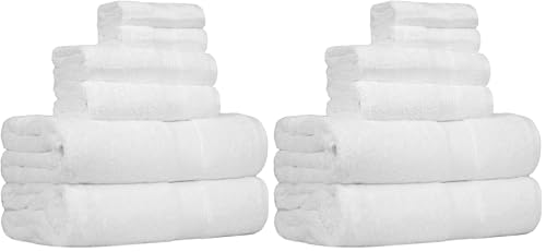 Image of Amazon Basics 6-Piece Oversized Highly Absorbent Fade-Resistant Towel Set, 100% Cotton Towels for Bathroom, Soft, 2 Bath Towels, 2 Hand Towels, 2 Washcloths, White (Pack of 2)