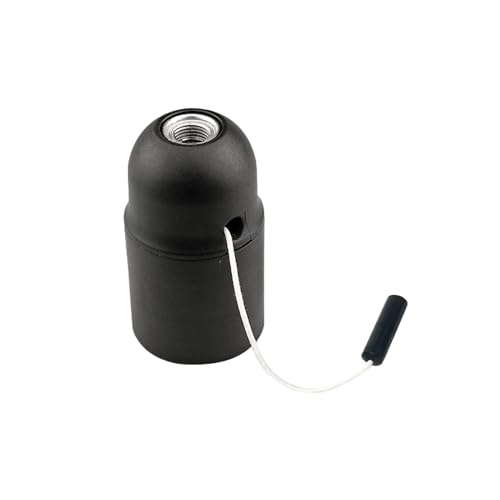 HALOTEC | Portalámparas E27 con tirador | Negro | Casquillo de rosca estándar para bombilla E27 | Encendido manual con cordón | Ideal para lámparas colgantes o sobremesa