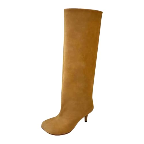 Bottes mi-mollet western en daim jaune clair pour femme pointure 40.5