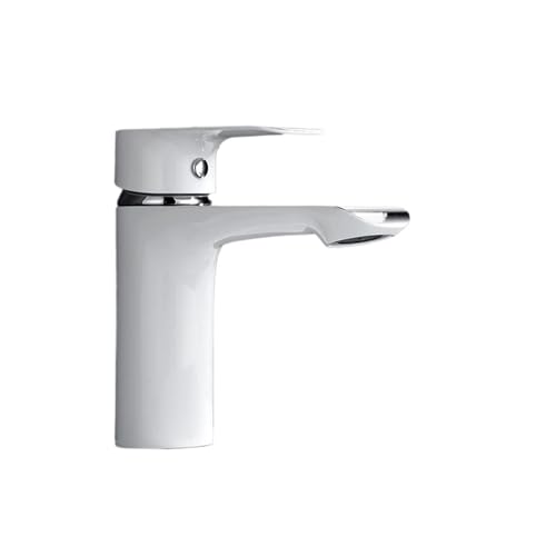 Grifo de lavabo de baño de latón, mezclador de agua caliente y fría, grifo de lavabo de baño blanco/cromado, grifo monomando(White)