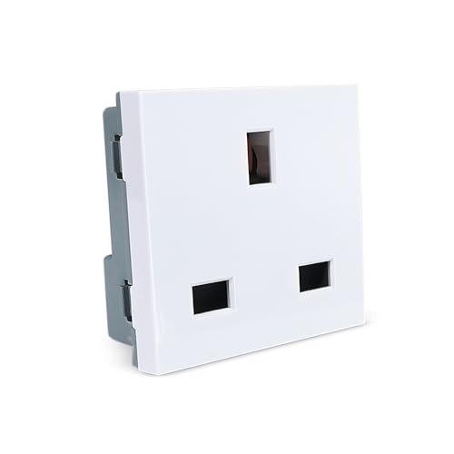 Image of MX 3-Pin UK Type G Socket 13A 250V with Safety Shutter | 45x45mm 2-Module Modular Wall Outlet | Compatible with UK Type G Plugs & Modular Frames | White