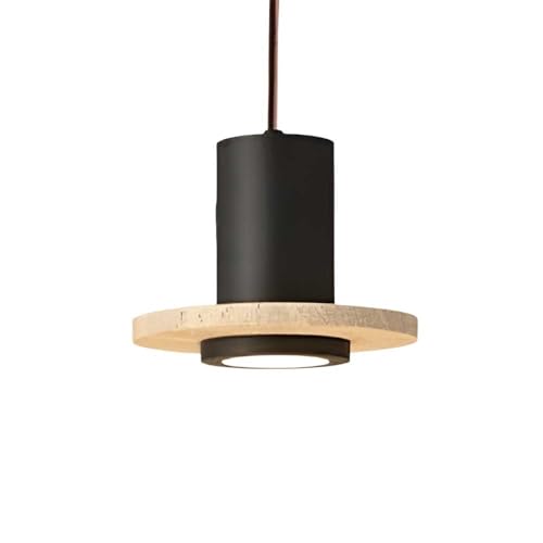 Lampe suspendue moderne en travertin et cylindre alu noir pour cuisine et îlot de 7 pouces