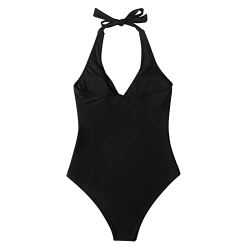 Suuksess Women Sexy Tummy Control One Piece Swimsuits Halter Push Up Monokini Bathing Suits (Black, S) #TOP3