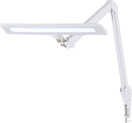 Lámpara de Trabajo Showlite AL-6012 LED regulable con pinza y articulación esférica, 4 niveles de brillo, luz diurna, ideal para oficina, taller o monitor. Color blanco.