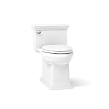 KOHLER K-6428-0 Memoirs Stately Comfort Height Skirted One-Piece Compact Elongated 1.28 GPF Toilet with AquaPiston Flush Technology and Left-Hand Trip Lever, White