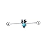 Niaspi Pendientes de cartílago industrial con diseño de búho turquesa para mujeres y hombres, acero quirúrgico de 14 G, estilo vintage, lindo, pájaro, animal, piedra de nacimiento azul, joyería