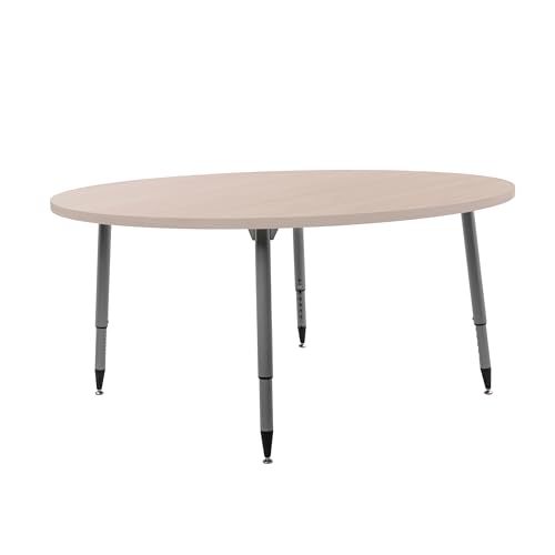 Image of Adapte Commercial Classroom Activity Table - 60 inch Round Woodgrain, ADA Compliant Tapered Legs with Glides & Casters, Adjustable Height 22-34 inch Wheelchair Accessible, School & Office Furniture