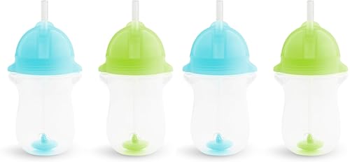 Image of Munchkin Straw Cups, 10 Ounce, Weighted, Click Lock Lid | 4 Pack | Blue/Green | Toddler | Any Angle