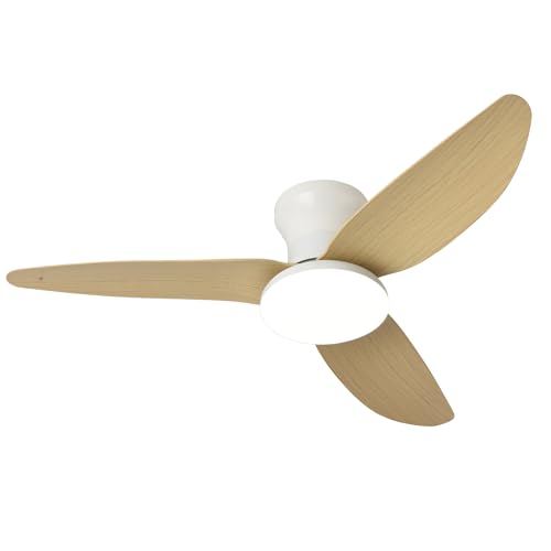 Ventilador de techo moderno de 100 cm con control remoto, 6 velocidades reversibles, 3 colores LED, temporizador, diseño de montaje empotrado de perfil bajo, ideal para dormitorio y sala de estar