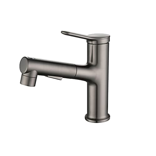 Mitigeur de lavabo gris avec pistolet extractible monotrou laiton eau chaude et froide - 2