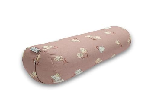 Image of Buckwheat Hulls Round Bolster Pillow | Soft Petal Style | Cotton Material | Reduced Stress on Spine, Neck Pain Relief | Effective Support for Side and Back Sleepers | Body Positioner