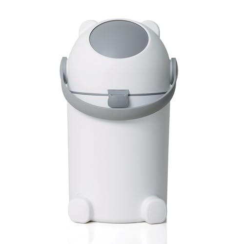 FLOWCASA Cubo de pañales con protección contra olores, 12 l, manejo con una sola mano, bolsa universal, diseño de oso n2, color blanco y gris