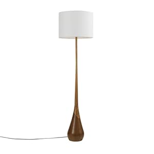GLOBE Electric Novogratz x Harrington 65″ Floor Lamp, 2-Tone Faux Wood Base, White Fabric Shade, Socket Rotary Switch 67225