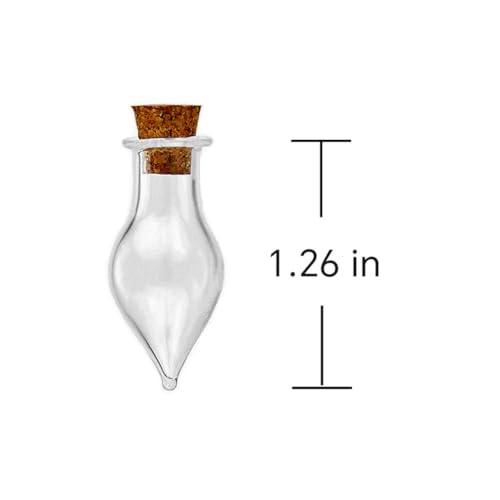 LEFV Mini Cork Top Glass Bottle Vial Charm 1 Inch - 12pcs Clear Bottles with Corks and 12pcs Eye Screws - Miniature Empty Sample Jars Message Bottle Small Tiny Size Pendant,Tapered