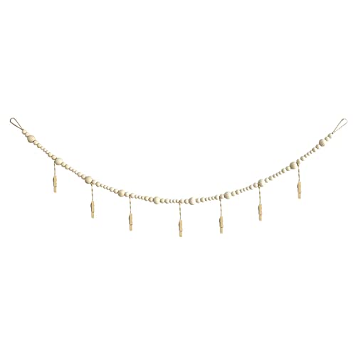 Hanging Photo Display Room Wall Decor, Wooden Bead Garland Boho Picture Frames Collage Wall Decor with Clips