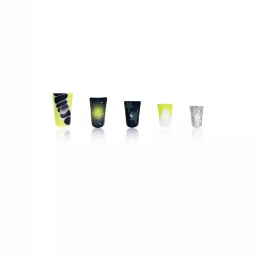 Image of Duck Press on Nails Green Black Fake Nails with Star Design Rhinestone Glue on Nails Alligator Print Nail press ons Ombre False Nail Glossy Acrylic Full Cover Stick on Nail for Women Manicure 24Pcs