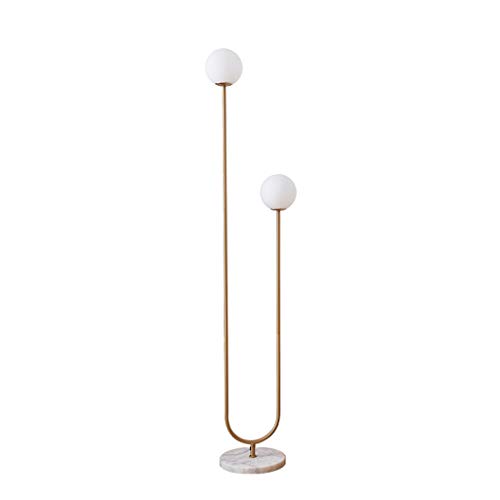 MYBA Lampadaire sur Pied Lampadaire LED Moderne Minimaliste en Fer Forgé Lumière Au Sol Double Tête Rond en Verre Abat-Jour Chambre Salon Lampe D'étude Lampe à Pied (Color : Gold)