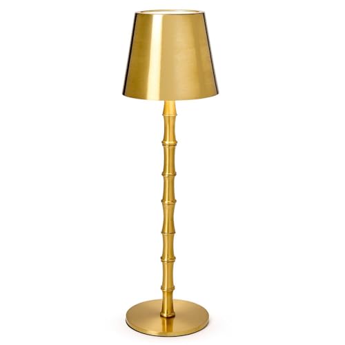 Twos Company LED Cordless Gold Bamboo Table Lamp in Gift Box 14.5-Inch Iron