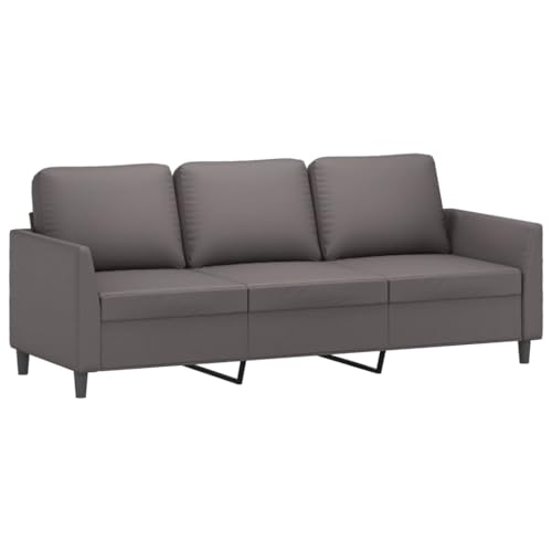 vidaXL Sofagarnitur 4-TLG., Sessel Couch mit Kissen Fußhocker, Sofa Wohnzimmersofa mit Armlehnen, Couchgarnitur Designsofa Sitzmöbel Polstermöbel, Grau Kunstleder – Bild 6
