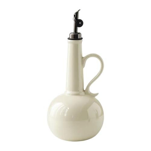 Botella dispensadora de aceite antigoteo de cerámica beige para una cocina limpia 2