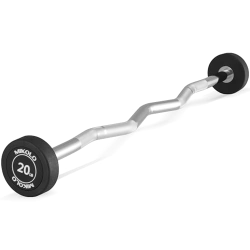 Mikolo PVC Fixed Barbell, Pre-Loaded Weight EZ Curl Bar, Barbell Weight Set for Strength Training and Weightlifting (20LB)