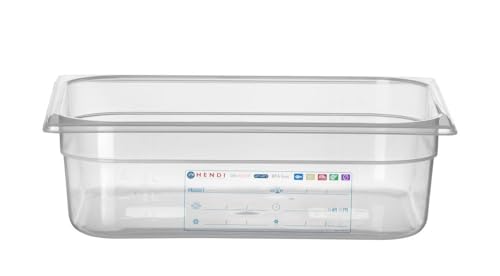 HENDI Gastronormbehälter, Temperaturbeständig von -40° bis 80°C, Geruchs- und geschmackneutral, ohne Deckel, 6,5L, Polyproylen, GN 1/2, 325x265x(H) 100mm, Transparent