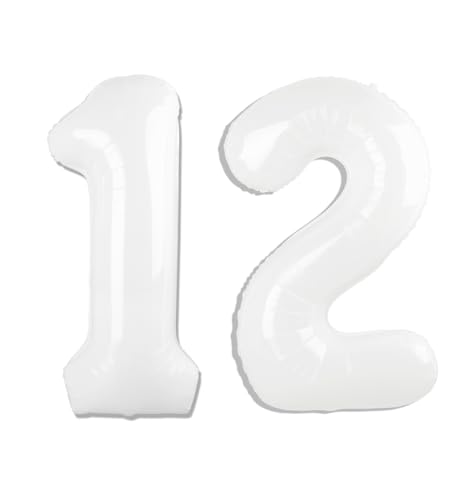 Image of White Number 12 Balloon 40 inch, 12 Number Balloons, 12th White Birthday Decorations 12 Year Old Party Supplies