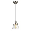 Modern Glass Pendant Light with Handblown Clear Seeded Glass Shade, One-Light Adjustable Industrial Mini Pendant Lighting Fixture for Kitchen Island Cafe Bar, Brushed Nickel