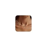 Tewiky Dainty Layered 14K Gold Plated Cubic Zirconia Necklace for Women, Simple Solitaire Pendant Chain Choker Necklaces Set Cute CZ Trendys Gold Jewelry Gift
