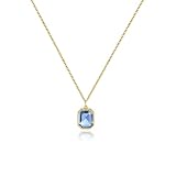 Weviway 14K Gold Plated Necklace, Blue Crystal Pendant, Aquamarine 44cm Cable Chain, Contemporary Design